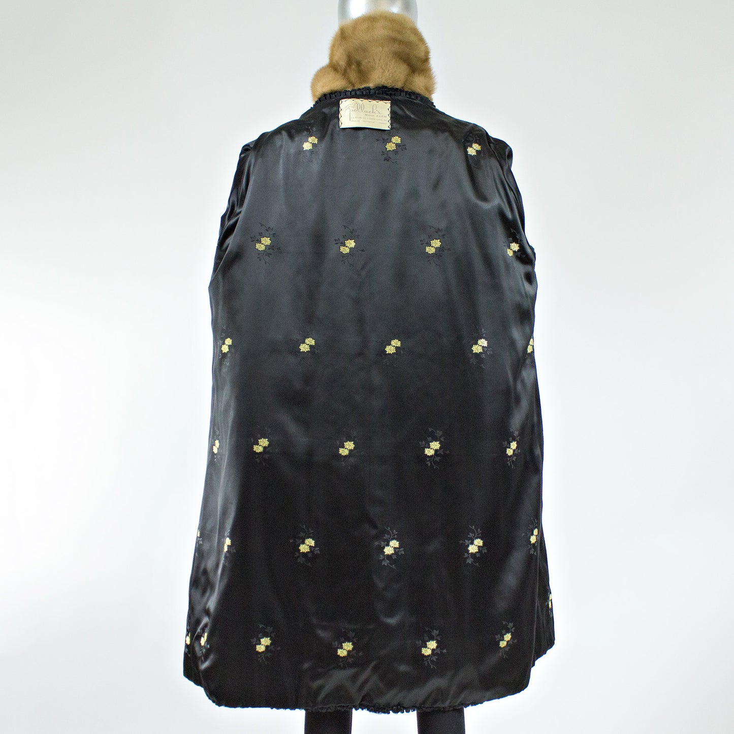 Black Persian Lamb Fur Coat with Pastel Mink Fur Collar - Size S