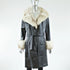 Black Leather with Blue Fox Fur Collar and Cuffs Coat - Size S