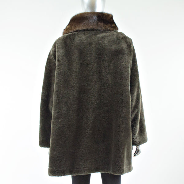 Brown Faux Fur Jacket with Full Skin Mink Scarf - Size M