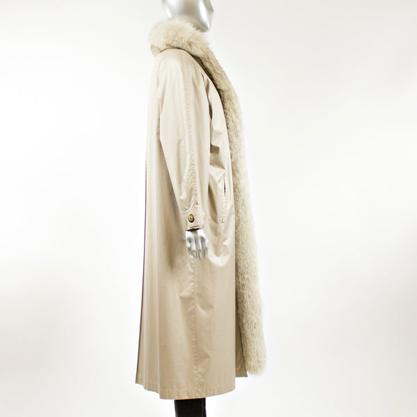 Microfiber Rain Coat with Nutria Fur Liner Fox Fur Trim - Size S