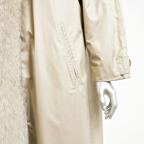 Microfiber Rain Coat with Nutria Fur Liner Fox Fur Trim - Size S