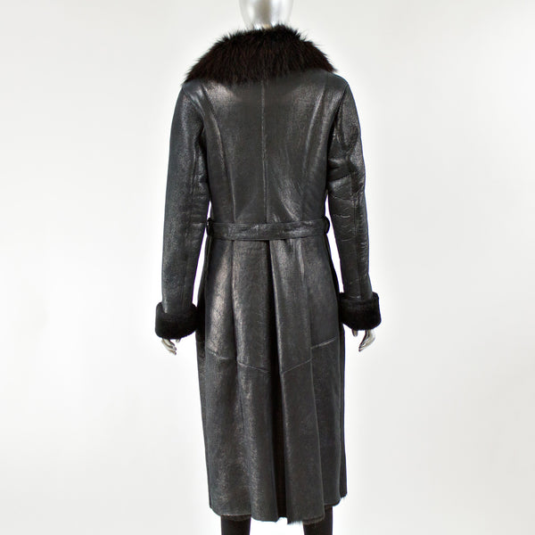 Black Napa Leather Coat with Raccoon Fur Collar - Size S/M
