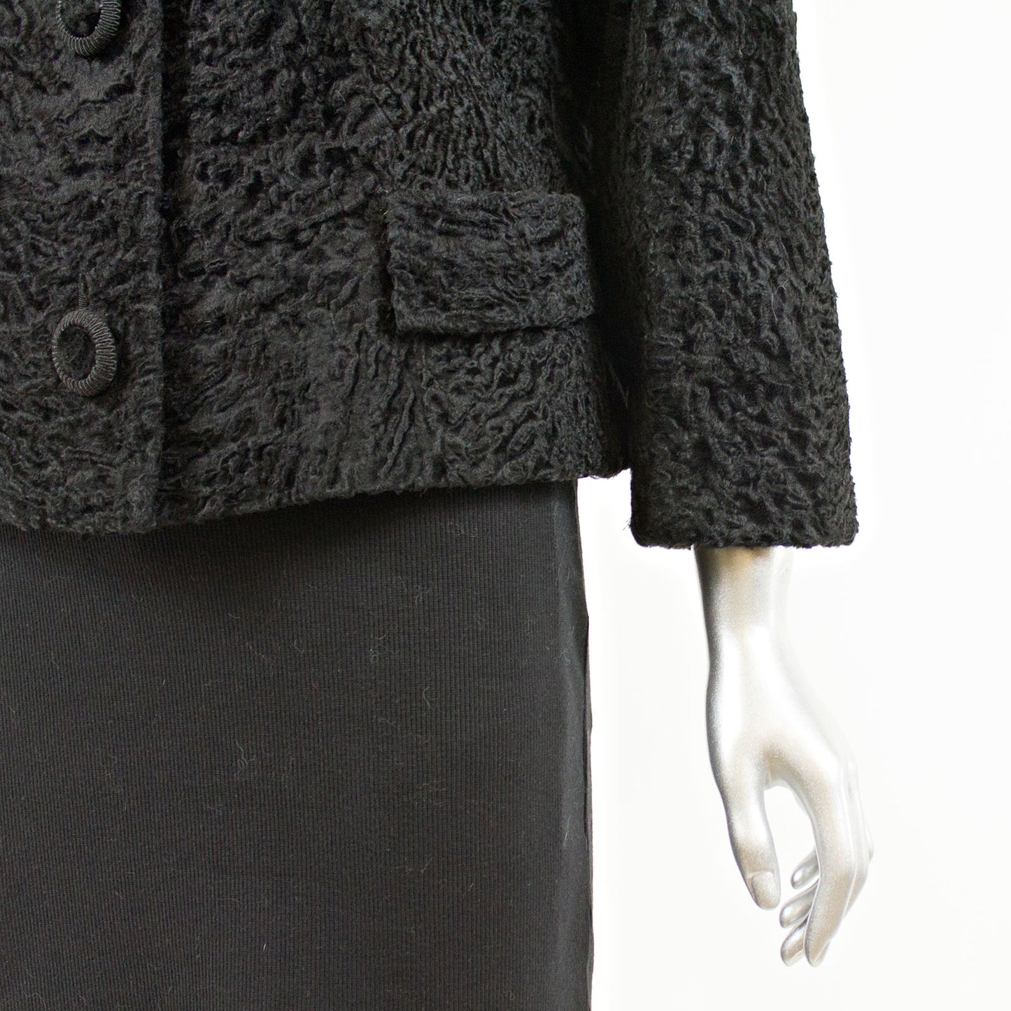 Black Persian Lamb Fur Short Jacket with Mink Collar - Size S