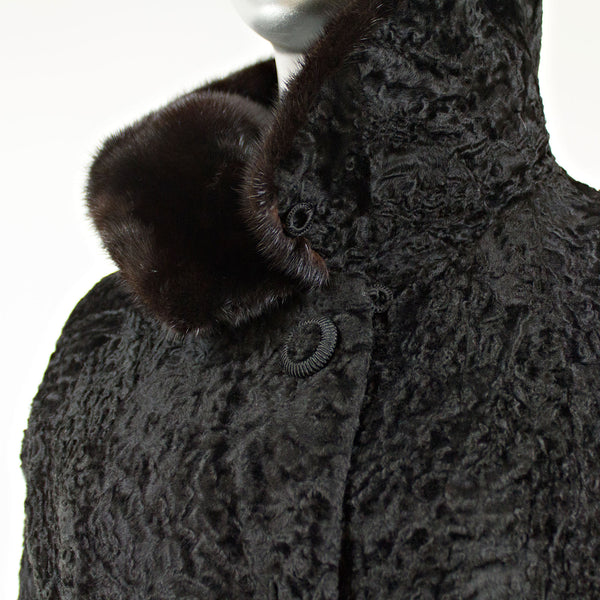 Black Persian Lamb Fur Short Jacket with Mink Collar - Size S