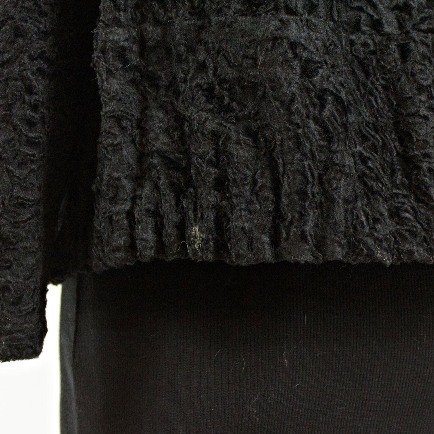 Black Persian Lamb Fur Short Jacket with Mink Collar - Size S