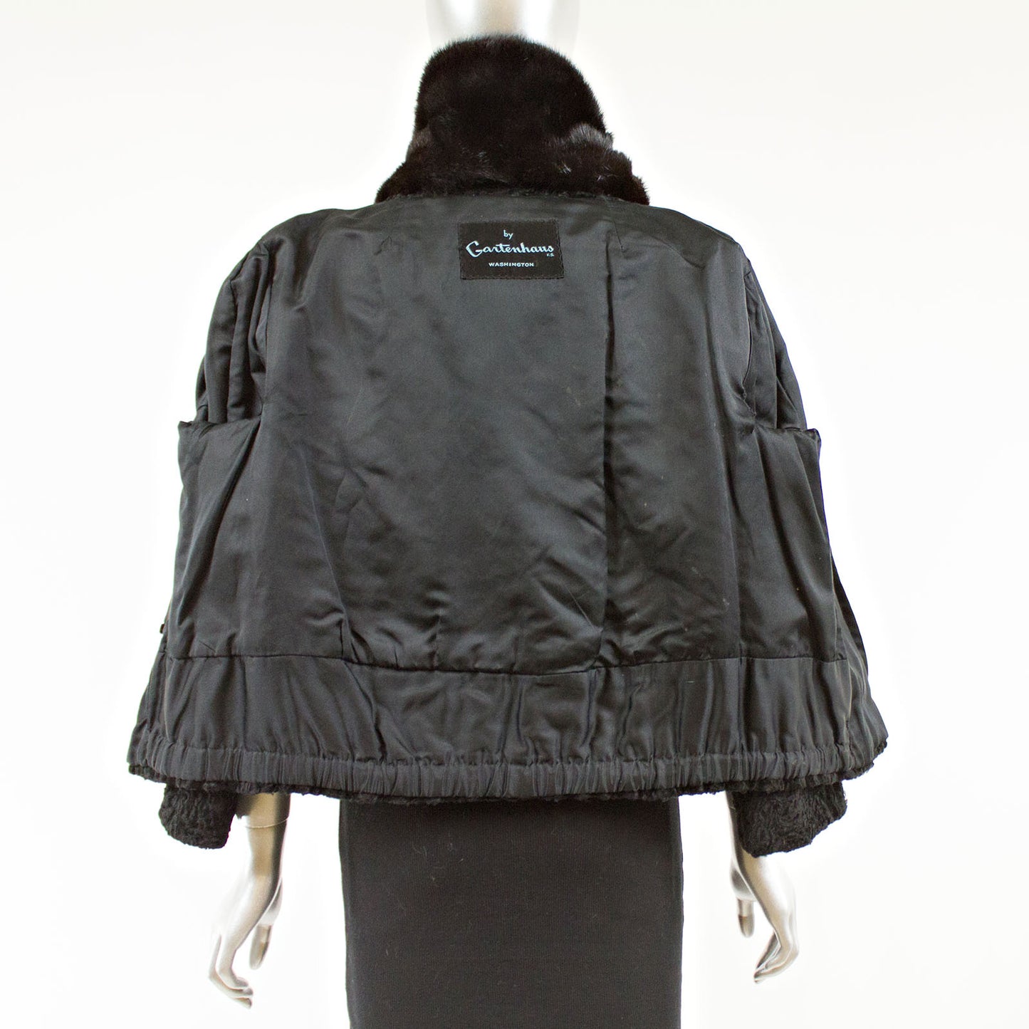 Black Persian Lamb Fur Short Jacket with Mink Collar - Size S