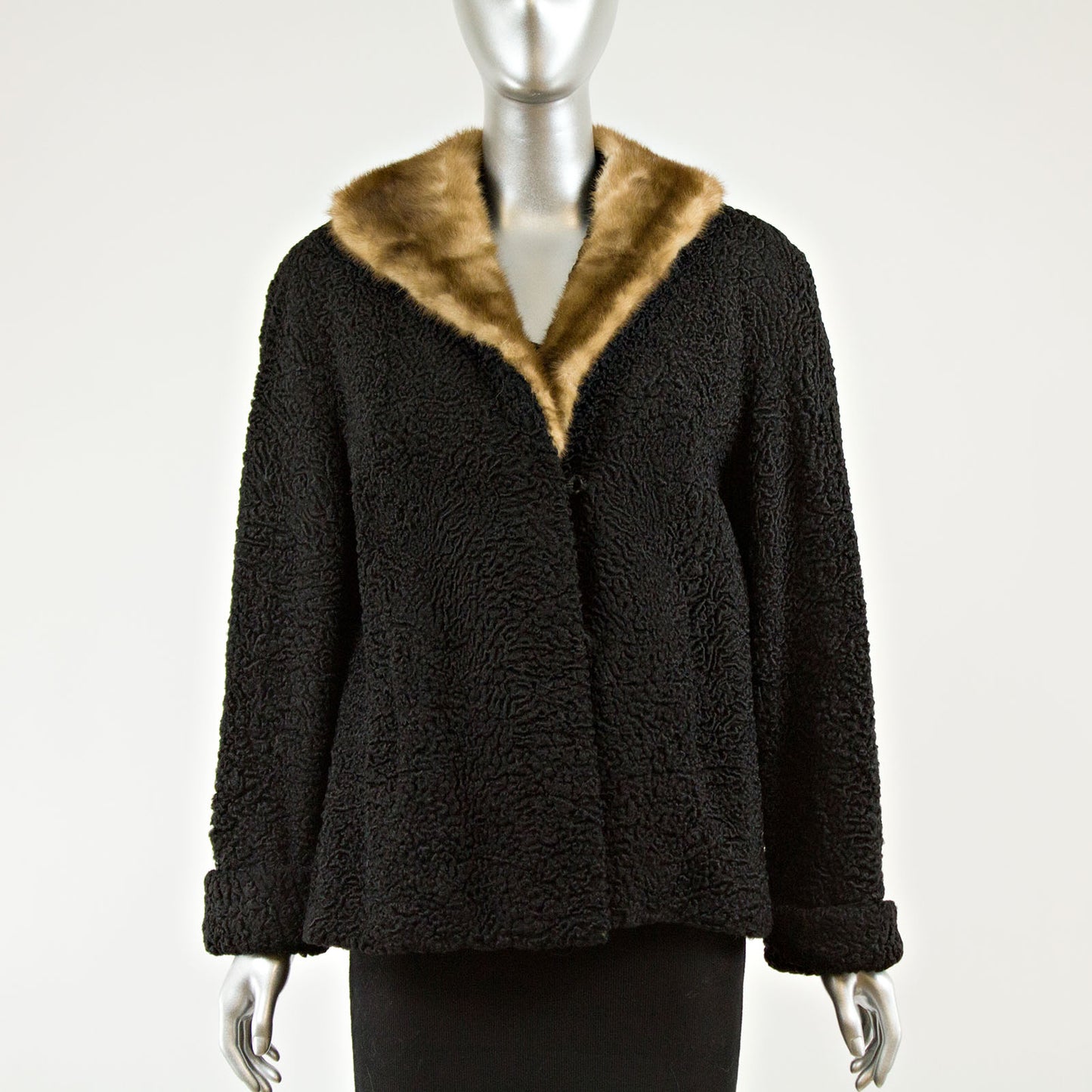 Black Persian Lamb  with Mink Collar - Size L