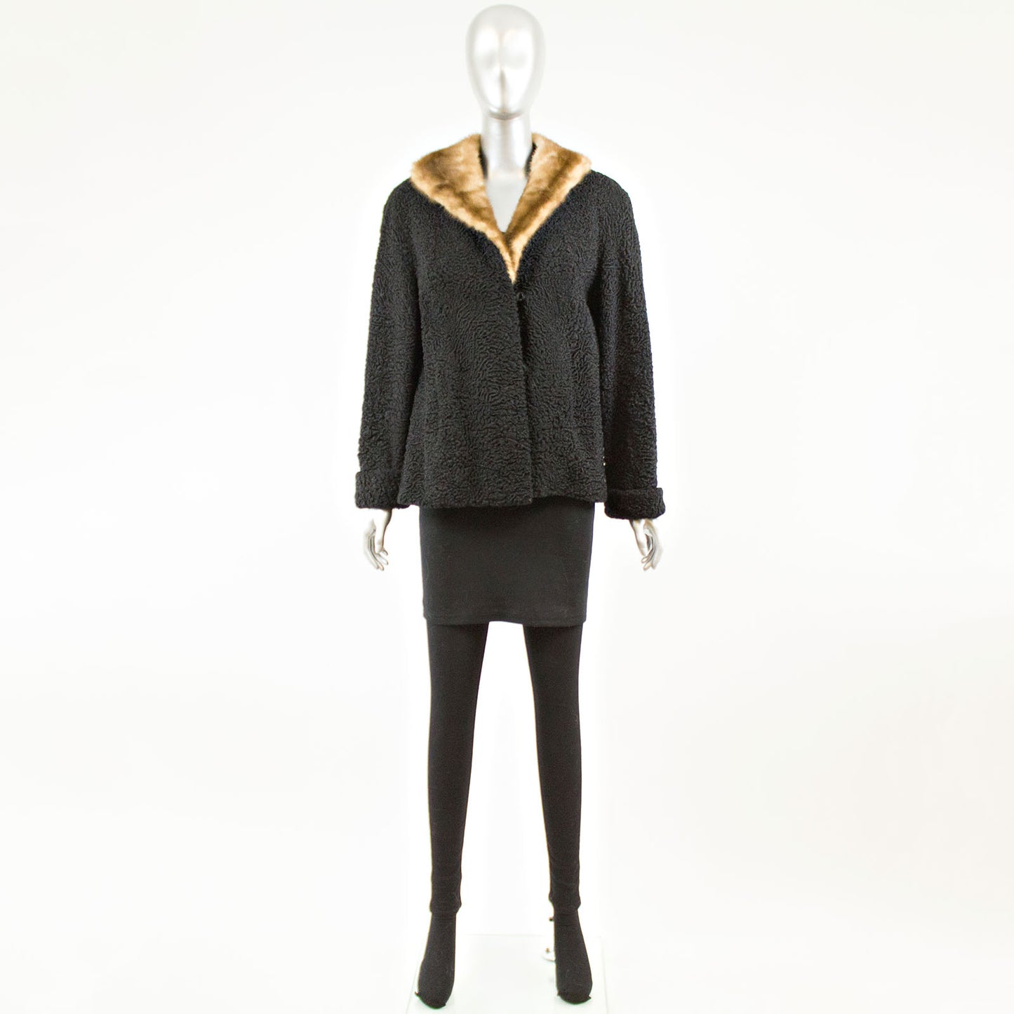 Black Persian Lamb  with Mink Collar - Size L