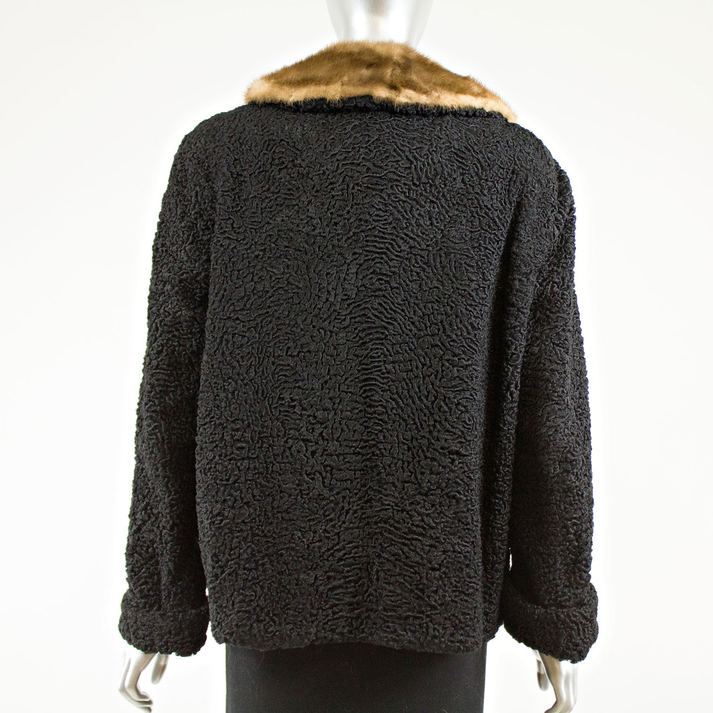 Black Persian Lamb  with Mink Collar - Size L