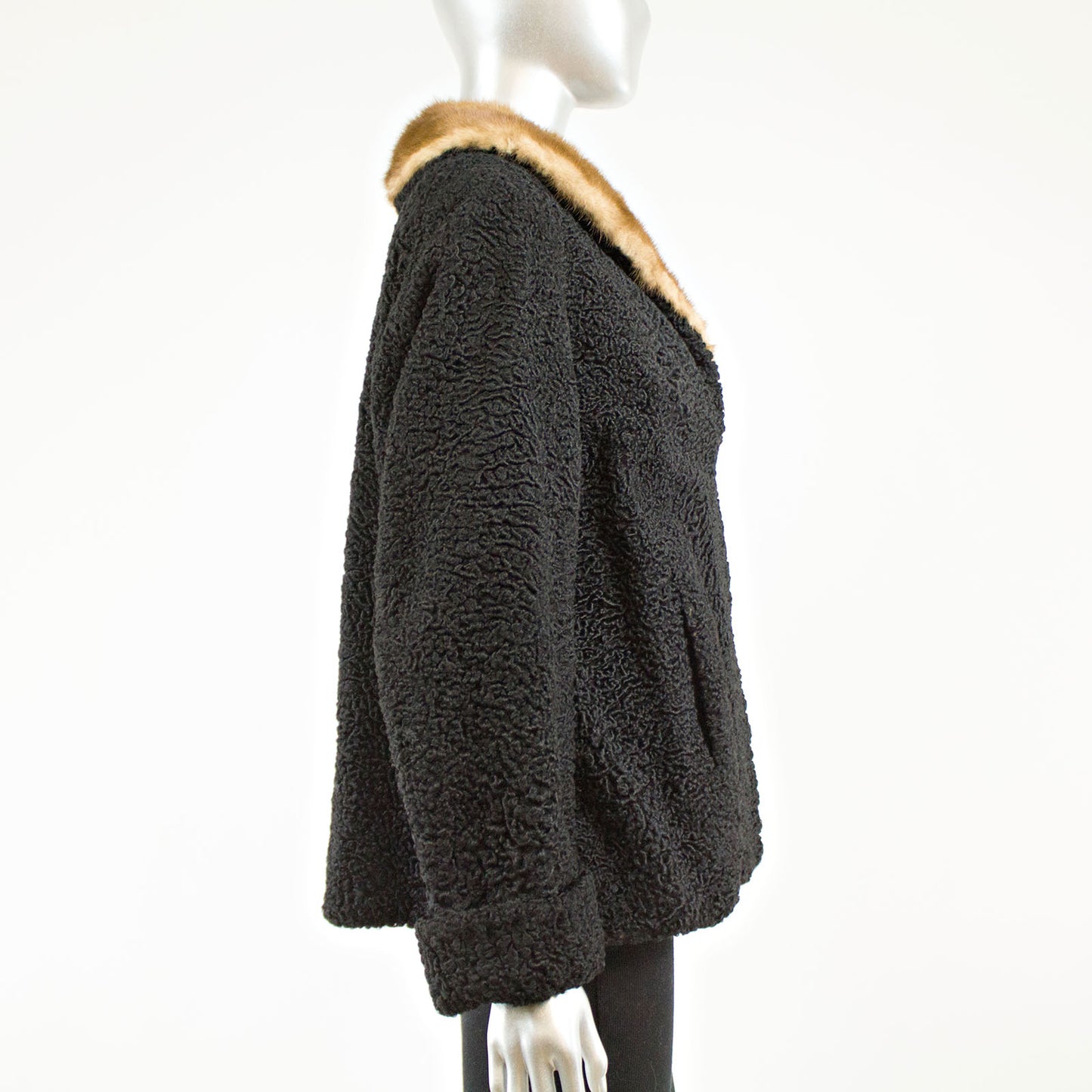 Black Persian Lamb  with Mink Collar - Size L