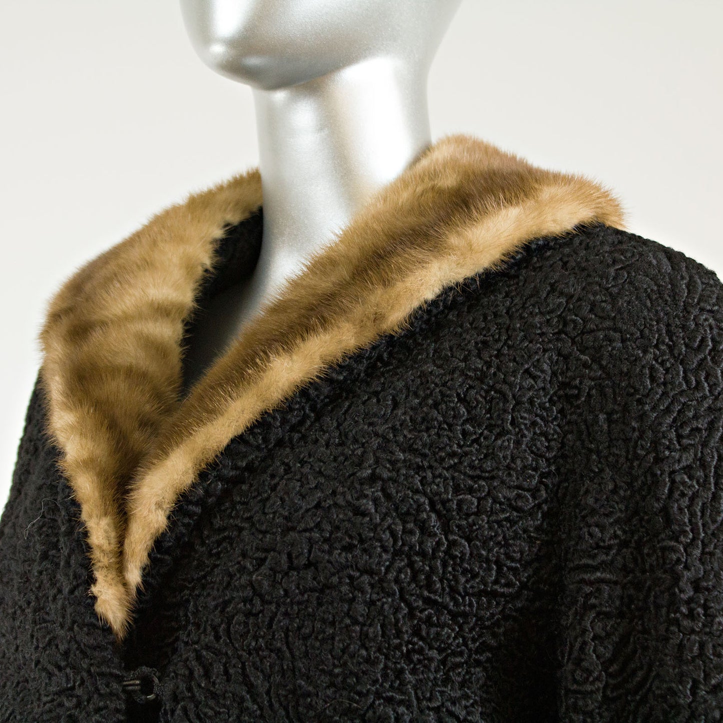 Black Persian Lamb  with Mink Collar - Size L