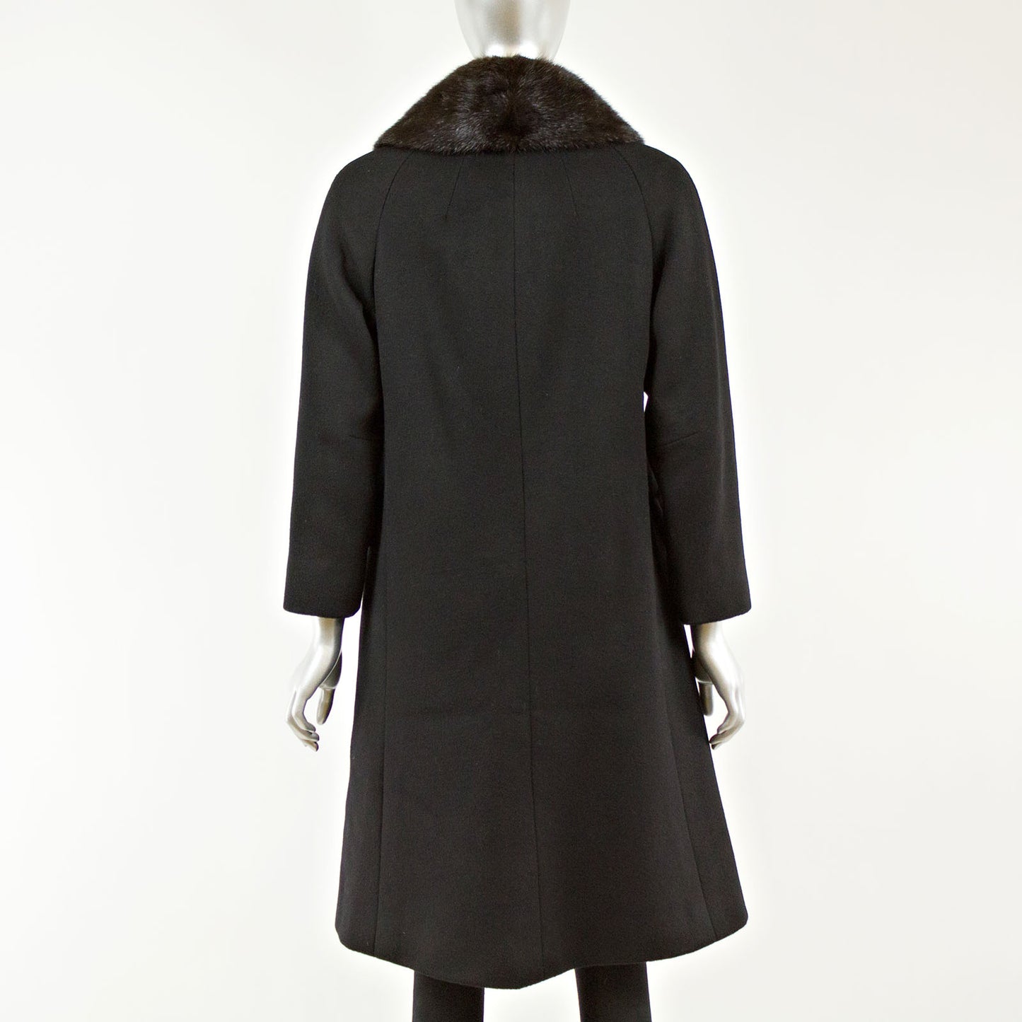Black Wool Coat with Mink Collar - Size XS