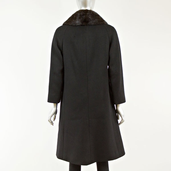 Black Wool Coat with Mink Collar - Size XS