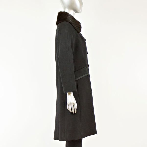 Black Wool Coat with Mink Collar - Size XS