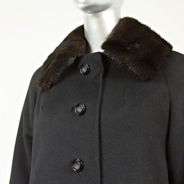 Black Wool Coat with Mink Collar - Size XS