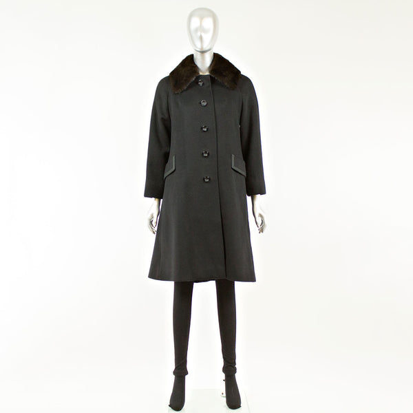 Black Wool Coat with Mink Collar - Size XS