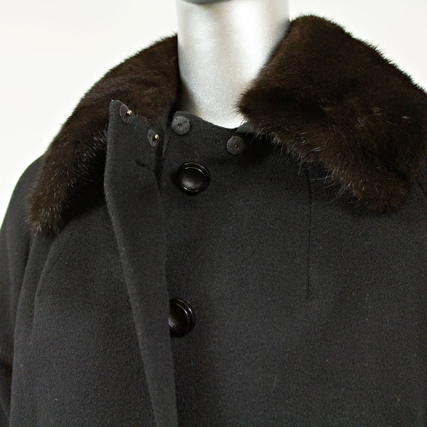 Black Wool Coat with Mink Collar - Size XS