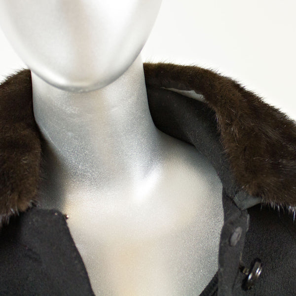 Black Wool Coat with Mink Collar - Size XS