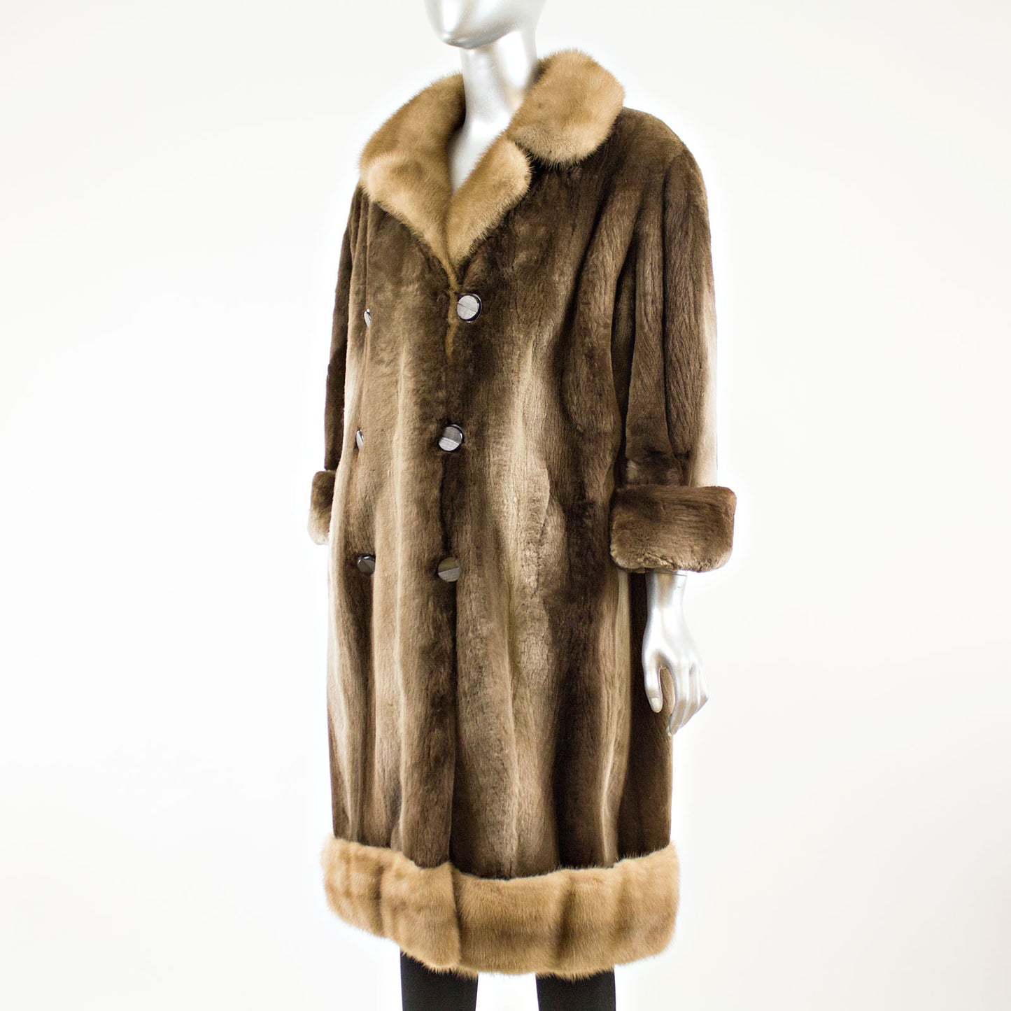 Sheared Beaver Coat with Mink Collar & Hem- Size L