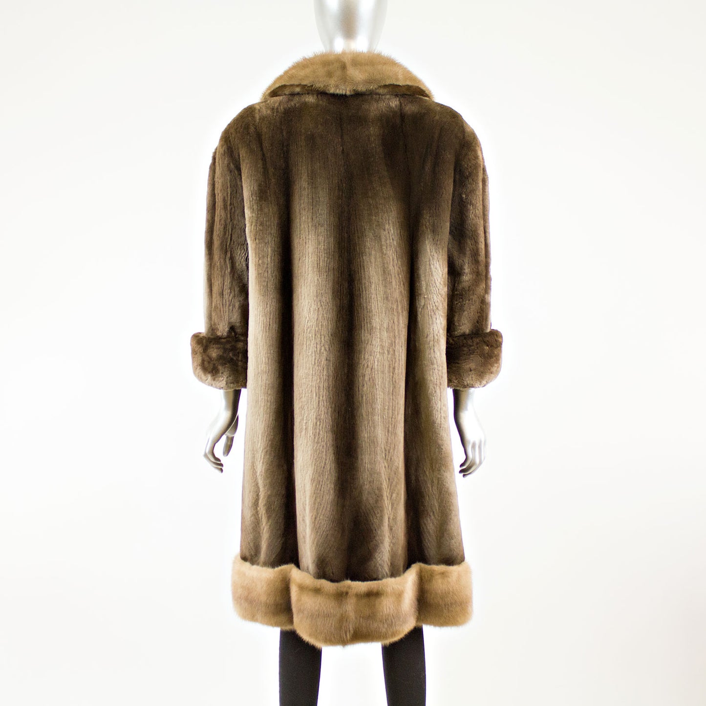 Sheared Beaver Coat with Mink Collar & Hem- Size L