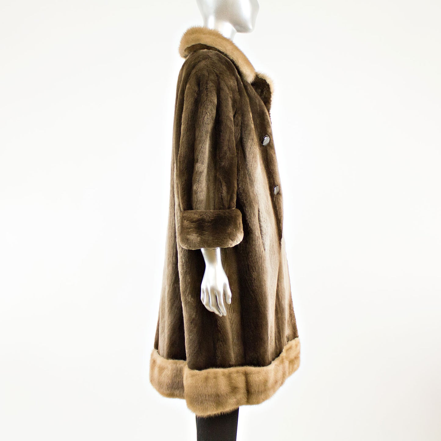 Sheared Beaver Coat with Mink Collar & Hem- Size L