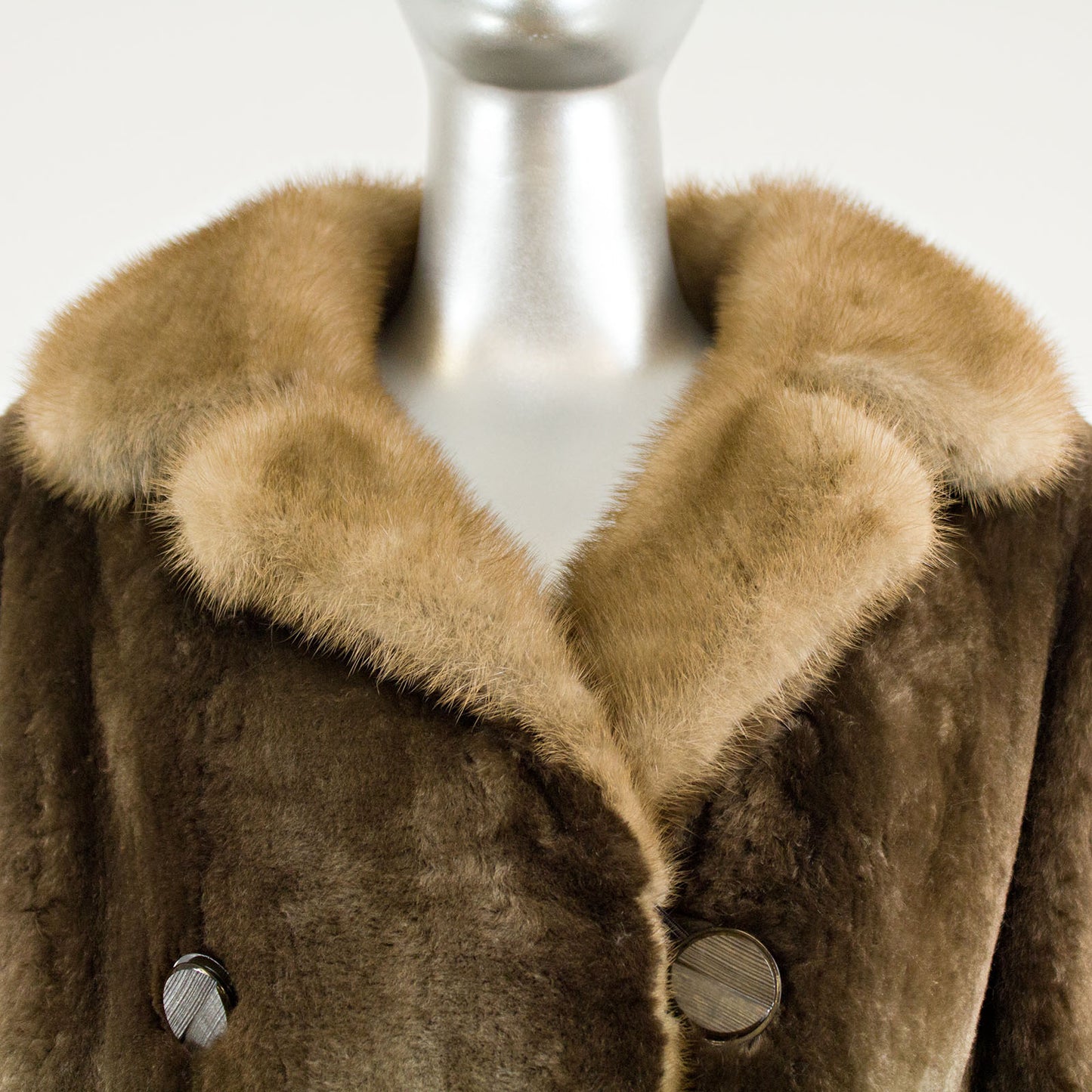 Sheared Beaver Coat with Mink Collar & Hem- Size L