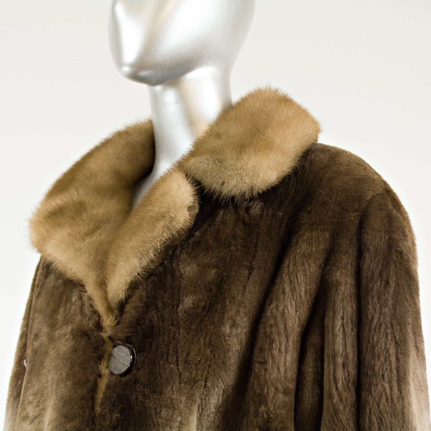 Sheared Beaver Coat with Mink Collar & Hem- Size L