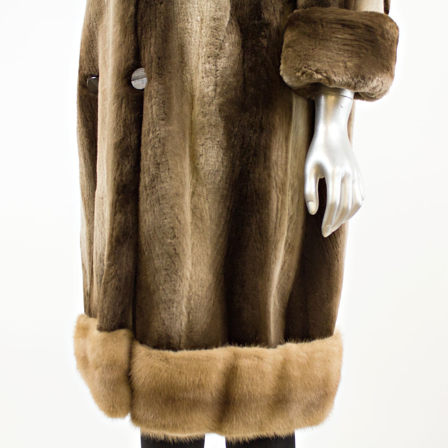 Sheared Beaver Coat with Mink Collar & Hem- Size L