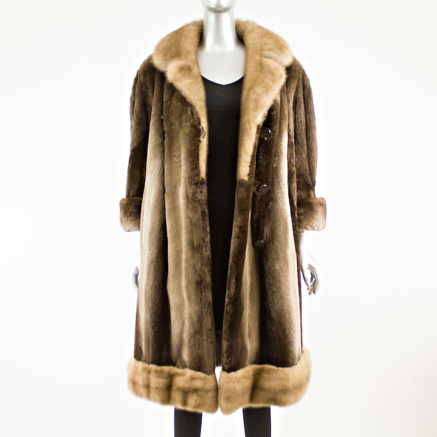 Sheared Beaver Coat with Mink Collar & Hem- Size L