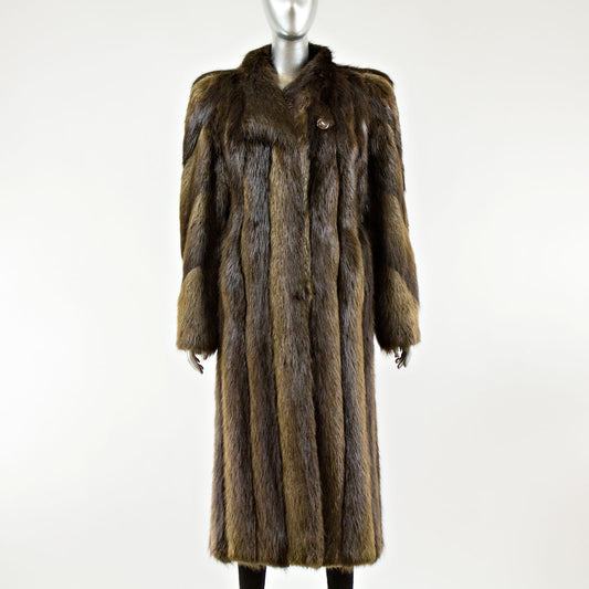 Long Hair Beaver Fur Coat - Size M