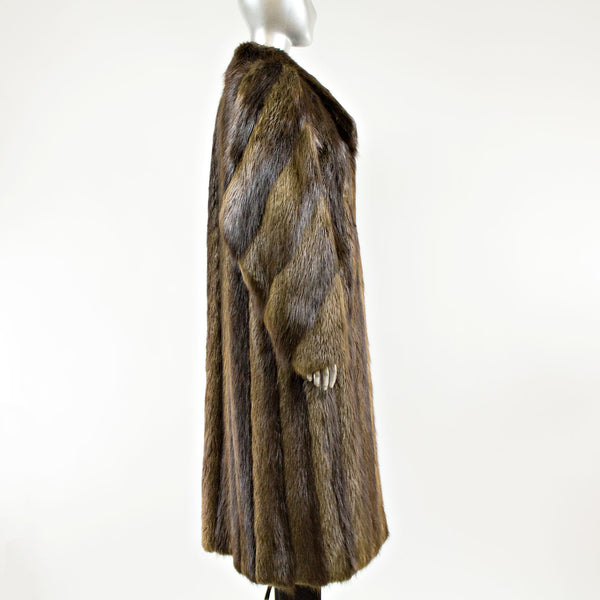Long Hair Beaver Fur Coat - Size M