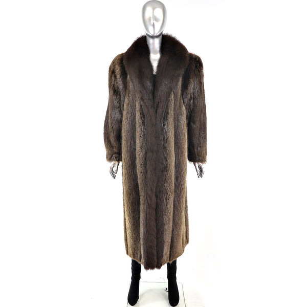 Beaver Coat with Fox Tuxedo- Size XL