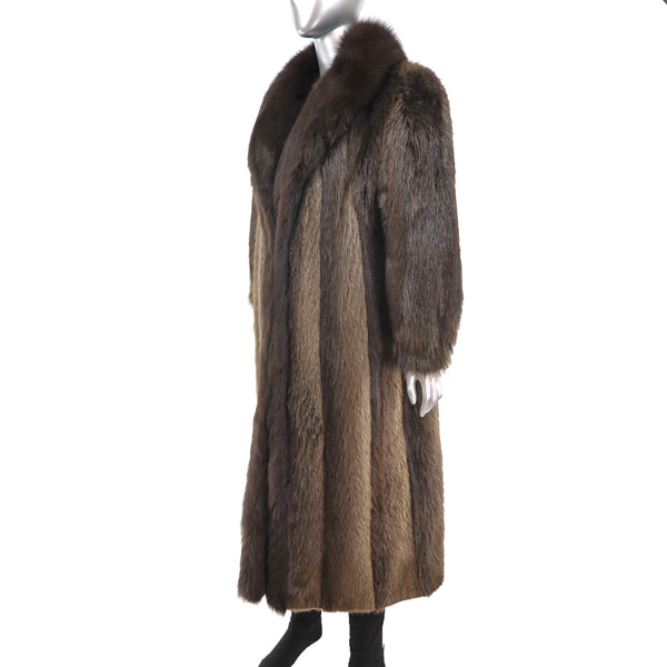 Beaver Coat with Fox Tuxedo- Size XL