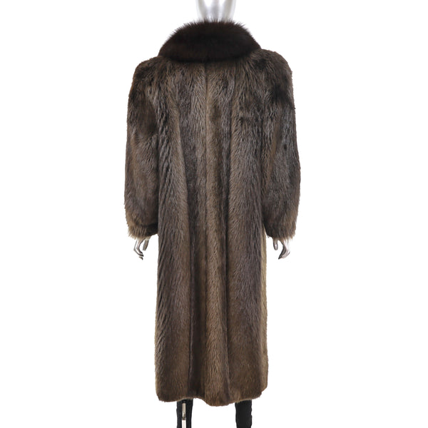 Beaver Coat with Fox Tuxedo- Size XL