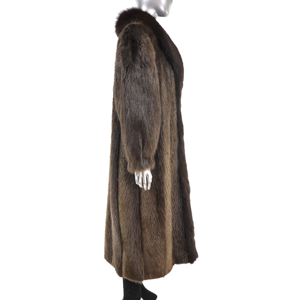 Beaver Coat with Fox Tuxedo- Size XL