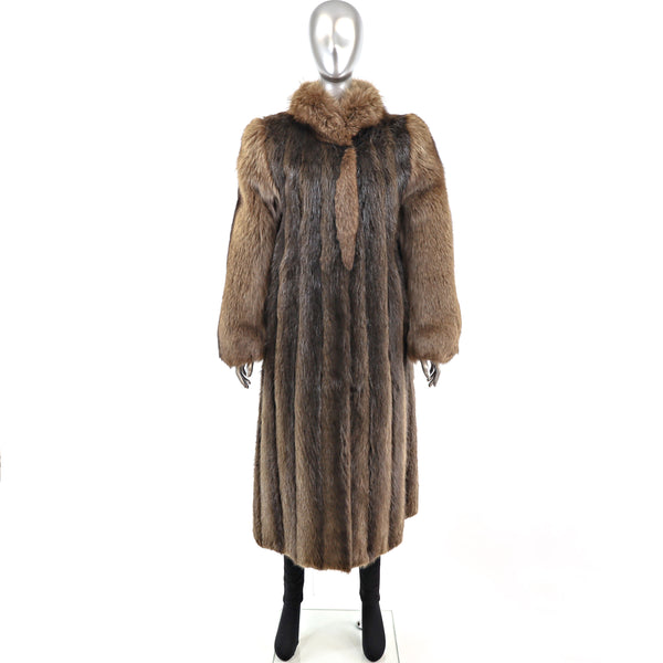 Long Hair Beaver Coat with Fox Collar and Sleeves- Size S