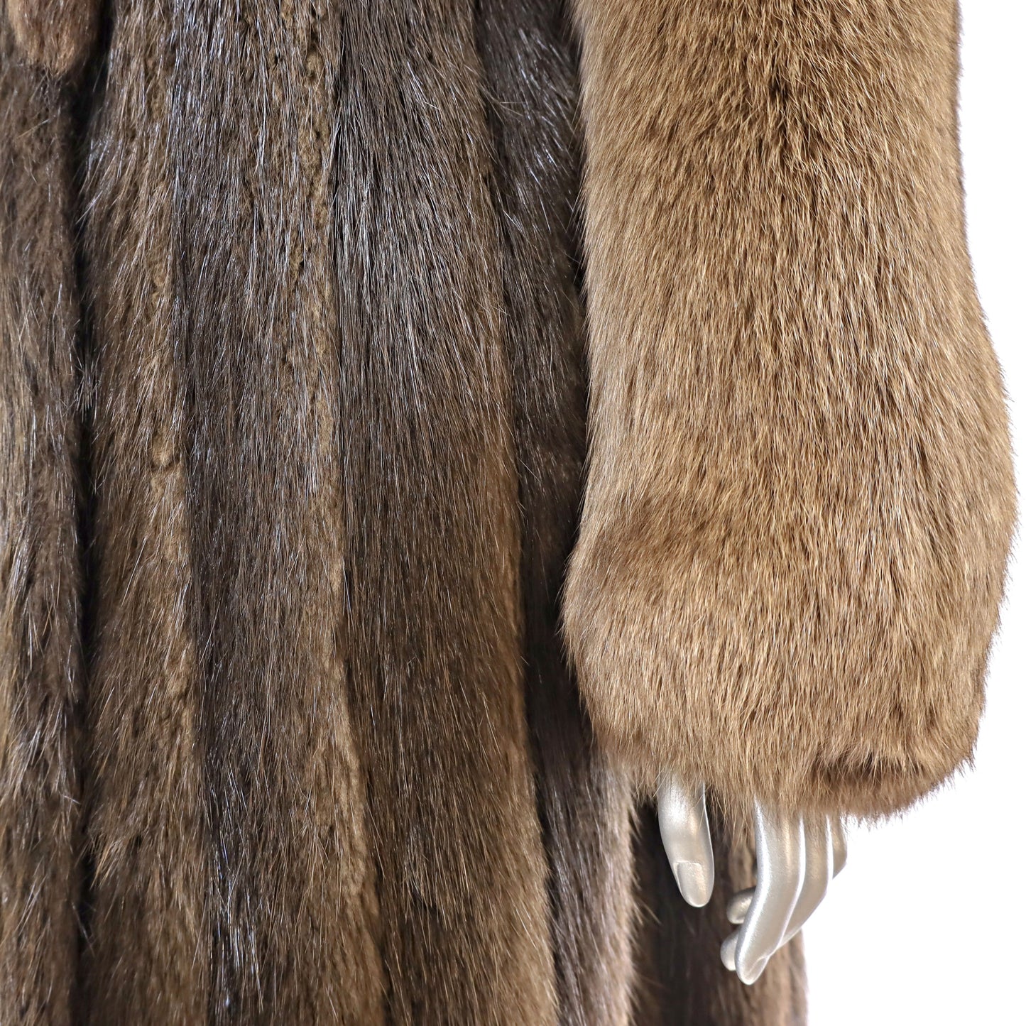 Long Hair Beaver Coat with Fox Collar and Sleeves- Size S