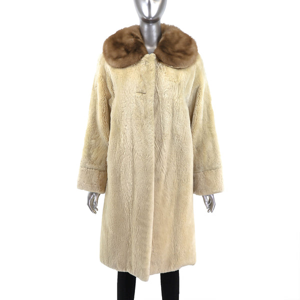 Sheared Beaver Coat with Mink Collar- Size S