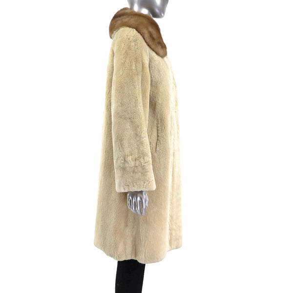 Sheared Beaver Coat with Mink Collar- Size S