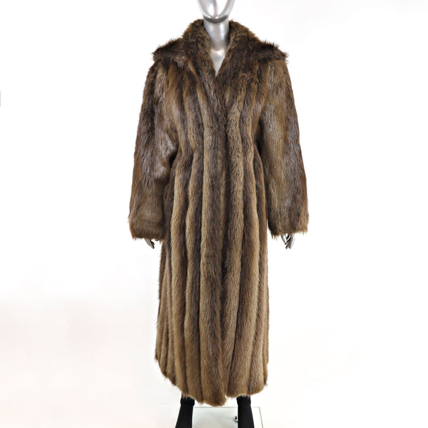 Long Hair Beaver Coat with Detachable Hood- Size M