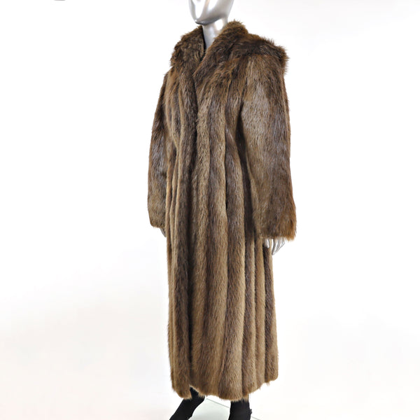 Long Hair Beaver Coat with Detachable Hood- Size M