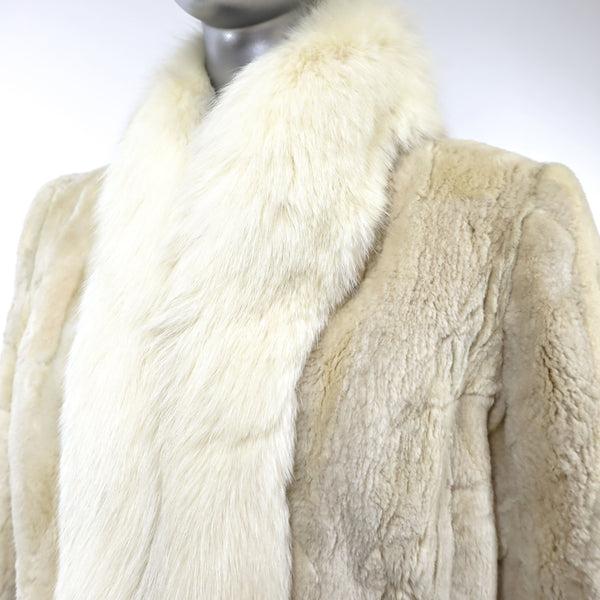 Cream Sheared Beaver Jacket with Fox Tuxedo- Size S
