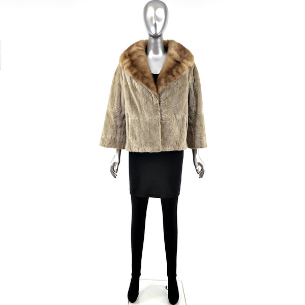 Sheared Beaver Jacket with Mink Collar- Size L