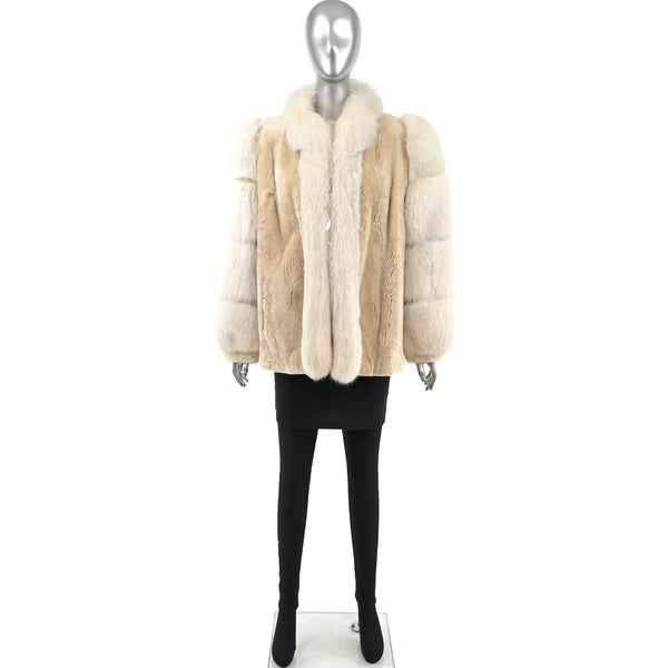 Sheared Beaver Jacket with Fox Tuxedo and Sleeves- Size M-L