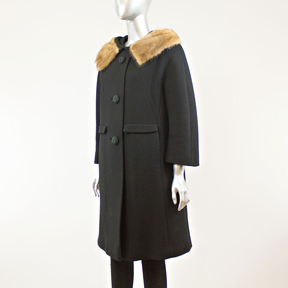 Black Cloth Coat with Mink Collar - Size M (Vintage Furs)