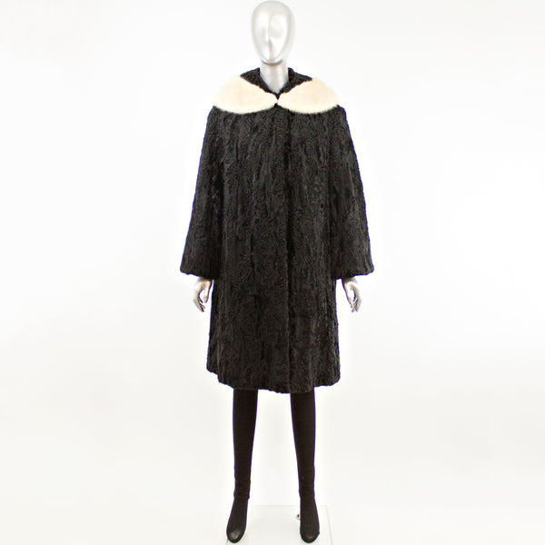 Black Lamb with Detachable Mink Collar Coat- Size XL (Vintage Furs)