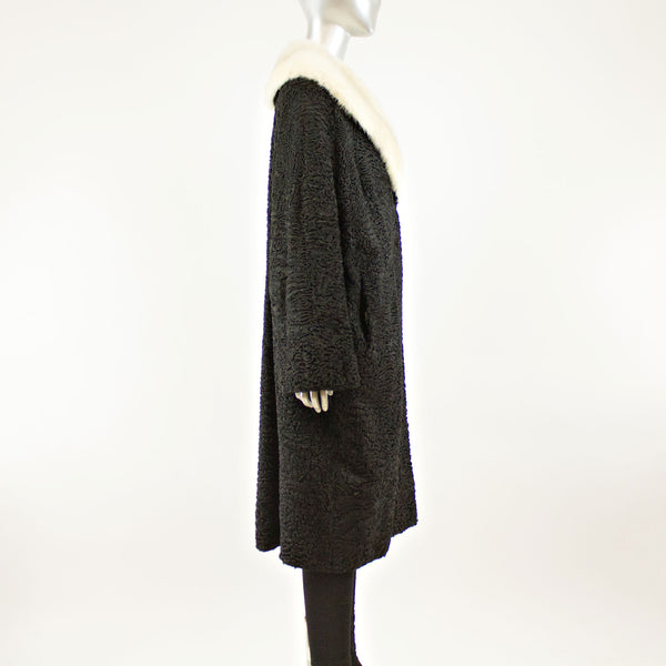 Black Persian Coat White Mink Collar- Size XL (Vintage Furs)