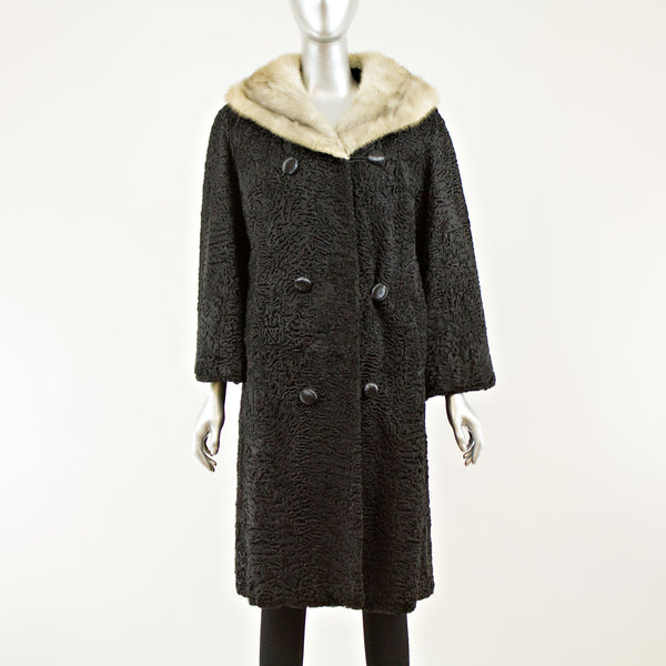 Black persian lamb with blue iris mink collar coat - Size S (Vintage Furs)