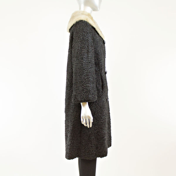 Black persian lamb with blue iris mink collar coat - Size S (Vintage Furs)