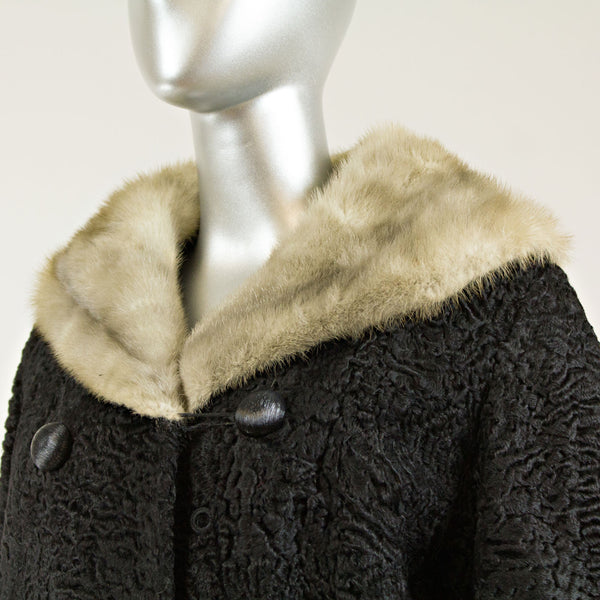 Black persian lamb with blue iris mink collar coat - Size S (Vintage Furs)